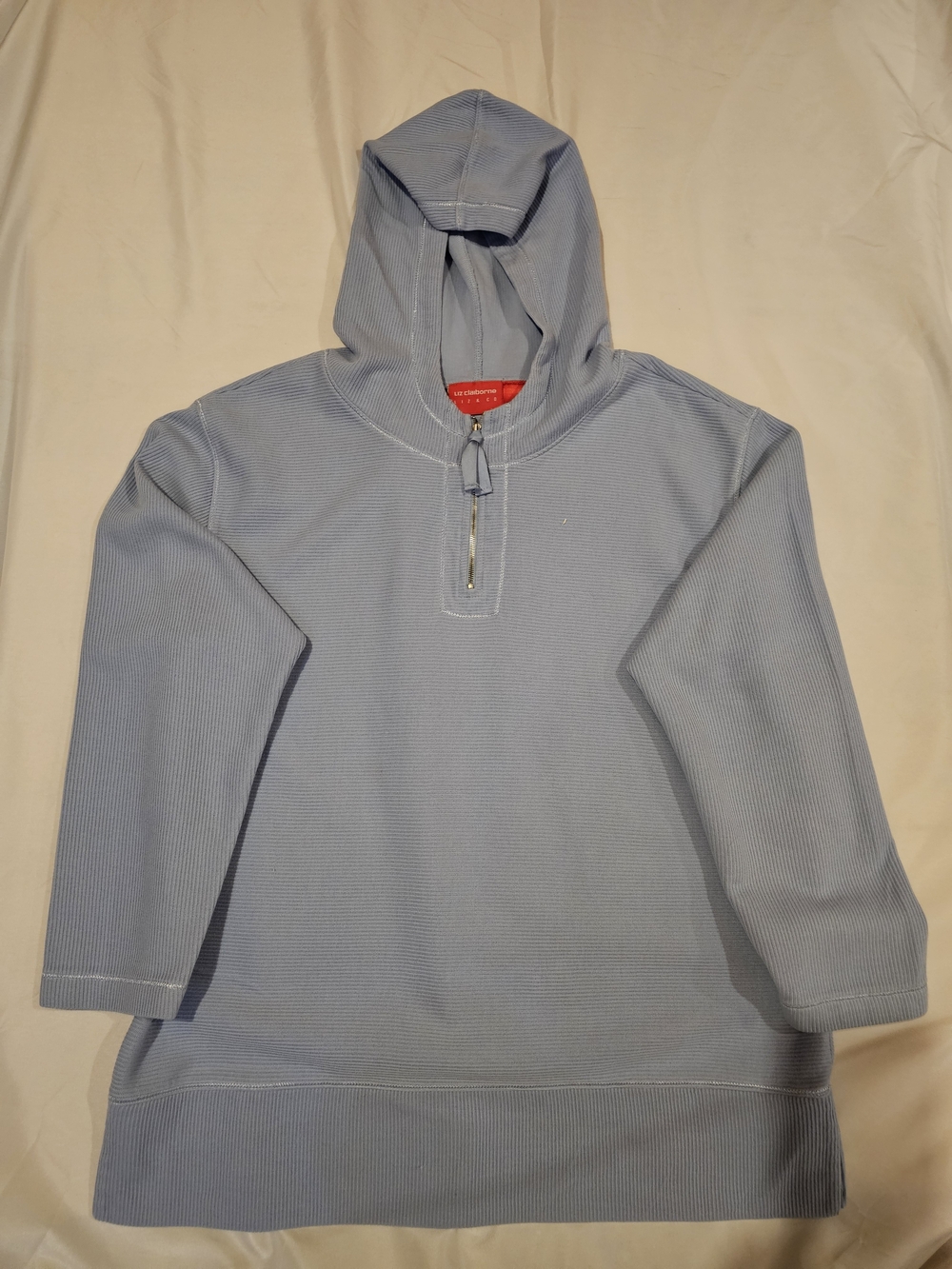 Liz Claiborne Light Blue Hooded Quarter-Zip Pullover
